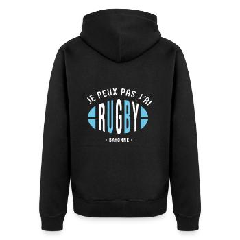 Rugby Bayonne Je peux pas j ai rugby bayonnais - Veste à capuche bio Premium Unisexe - noir - Dos - Nico (187cm)