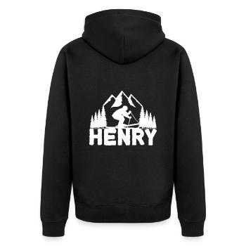 Ski skier First name Henry Name Skis Winter sports - Unisex Premium Organic Zip Hoodie - black - Back - Nico (187cm)