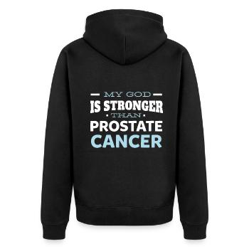 My God Is Stronger Than Prostate Cancer - Unisex Premium Organic Zip Hoodie - black - Back - Nico (187cm)