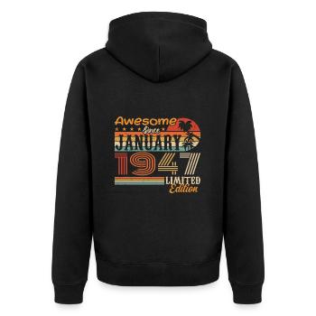 Birthday Gift - Born in January 1947 - Unisex Premium Organic Zip Hoodie - black - Back - Nico (187cm)