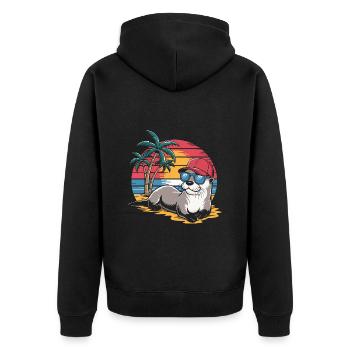 Loutre avec lunettes de soleil et casquette de baseball sur la plage - Veste à capuche bio Premium Unisexe - noir - Dos - Nico (187cm)