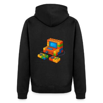 Baumeister Baustein aus Ziegeln - Unisex Premium Bio Zip Hoodie - Schwarz - Hinten - Nico (187cm)