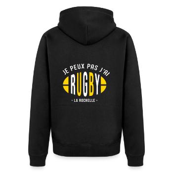 Rugby la rochelle Je peux pas supporter rochelais - Veste à capuche bio Premium Unisexe - noir - Dos - Nico (187cm)