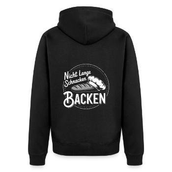 Nicht lange schnacken einfach backen - Unisex Premium Bio Zip Hoodie - Schwarz - Hinten - Nico (187cm)