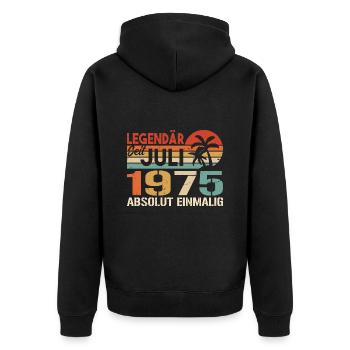 1975 Juli Geboren im Juli 1975 - Unisex Premium Bio Zip Hoodie - Schwarz - Hinten - Nico (187cm)
