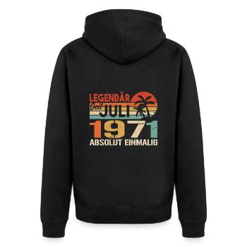1971 Juli Geboren im Juli 1971 - Unisex Premium Bio Zip Hoodie - Schwarz - Hinten - Nico (187cm)