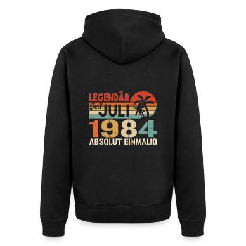 1984 Juli Geboren im Juli 1984 - Unisex Premium Bio Zip Hoodie - Schwarz - Hinten - Nico (187cm)