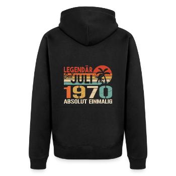 1970 Juli Geboren im Juli 1970 - Unisex Premium Bio Zip Hoodie - Schwarz - Hinten - Nico (187cm)