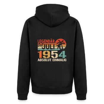 1954 Juli Geboren im Juli 1954 - Unisex Premium Bio Zip Hoodie - Schwarz - Hinten - Nico (187cm)