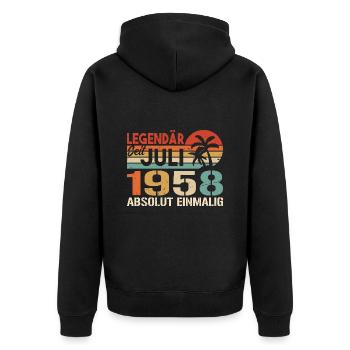 1958 Juli Geboren im Juli 1958 - Unisex Premium Bio Zip Hoodie - Schwarz - Hinten - Nico (187cm)