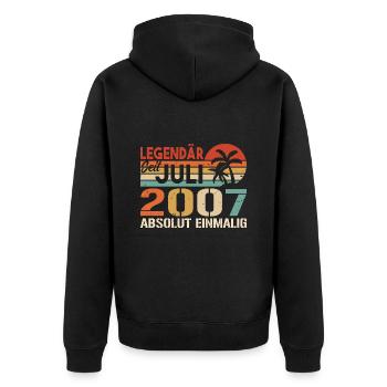 2007 Juli Geboren im Juli 2007 - Unisex Premium Bio Zip Hoodie - Schwarz - Hinten - Nico (187cm)