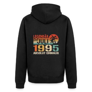 1995 Juli Geboren im Juli 1995 - Unisex Premium Bio Zip Hoodie - Schwarz - Hinten - Nico (187cm)