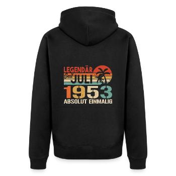 1953 Juli Geboren im Juli 1953 - Unisex Premium Bio Zip Hoodie - Schwarz - Hinten - Nico (187cm)