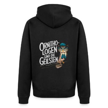 Ornithologen sind die Coolsten lustige Eule - Unisex Premium Bio Zip Hoodie - Schwarz - Hinten - Nico (187cm)