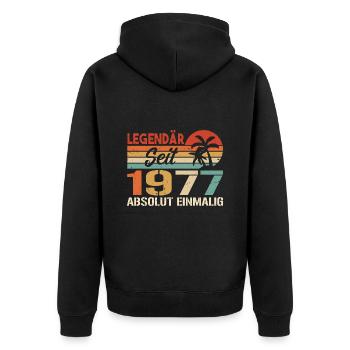 Original 1977 Jahrgang Vintage Geburtstag 1977 - Unisex Premium Bio Zip Hoodie - Schwarz - Hinten - Nico (187cm)