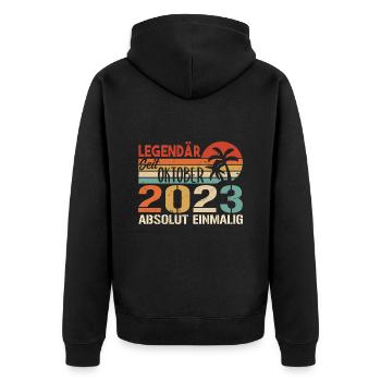 Legenden werden im Oktober 2023 geboren - 2023 - Unisex Premium Bio Zip Hoodie - Schwarz - Hinten - Nico (187cm)