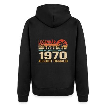 Born in April 1970 Funny Birthday Retro - Unisex Premium Organic Zip Hoodie - black - Back - Nico (187cm)