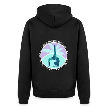 Yoga Ist Die Beste Medizin Relax Sport Palme - Unisex Premium Bio Zip Hoodie - Schwarz - Hinten - Nico (187cm)