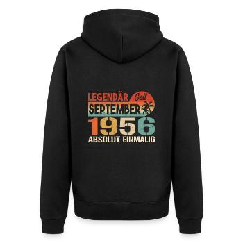 1956 September Vintage Geburtstagsgeschenk 1956 - Unisex Premium Bio Zip Hoodie - Schwarz - Hinten - Nico (187cm)