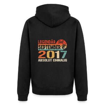 2017 September Vintage Geburtstagsgeschenk 2017 - Unisex Premium Bio Zip Hoodie - Schwarz - Hinten - Nico (187cm)