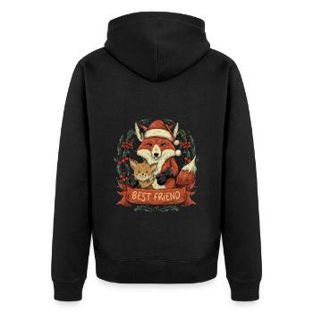 Fuchs & Kaninchen: Beste Freunde - Unisex Premium Bio Zip Hoodie - Schwarz - Hinten - Nico (187cm)
