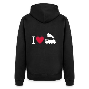 Ich liebe Dampflokomotiven - Unisex Premium Bio Zip Hoodie - Schwarz - Hinten - Nico (187cm)