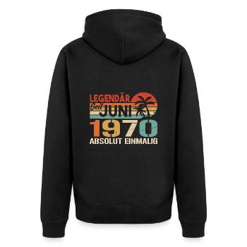 Legendär seit Juni 1970 - Geburtstag 1970 - Unisex Premium Bio Zip Hoodie - Schwarz - Hinten - Nico (187cm)