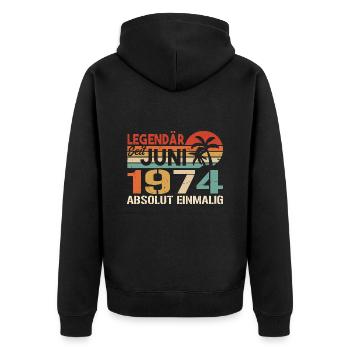 Legendär seit Juni 1974 - Geburtstag 1974 - Unisex Premium Bio Zip Hoodie - Schwarz - Hinten - Nico (187cm)