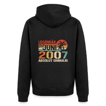 Legendär seit Juni 2007 - Geburtstag 2007 - Unisex Premium Bio Zip Hoodie - Schwarz - Hinten - Nico (187cm)