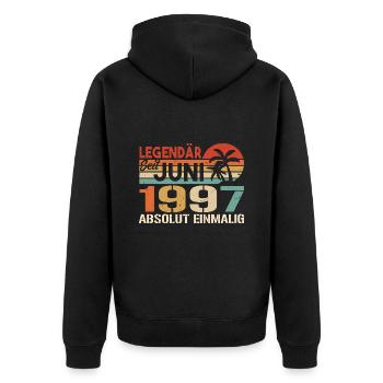 Legendär seit Juni 1997 - Geburtstag 1997 - Unisex Premium Bio Zip Hoodie - Schwarz - Hinten - Nico (187cm)