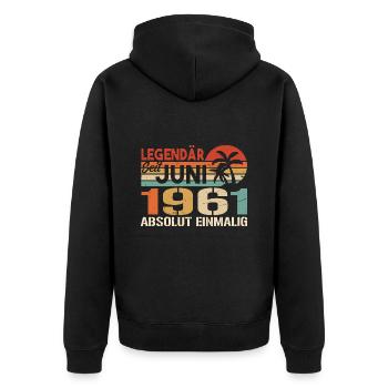 Legendär seit Juni 1961 - Geburtstag 1961 - Unisex Premium Bio Zip Hoodie - Schwarz - Hinten - Nico (187cm)