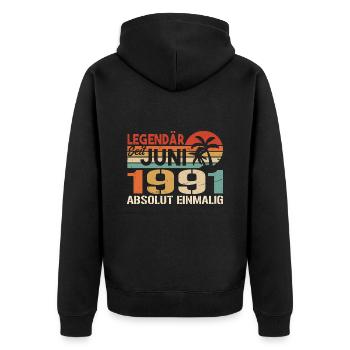 Legendär seit Juni 1991 - Geburtstag 1991 - Unisex Premium Bio Zip Hoodie - Schwarz - Hinten - Nico (187cm)