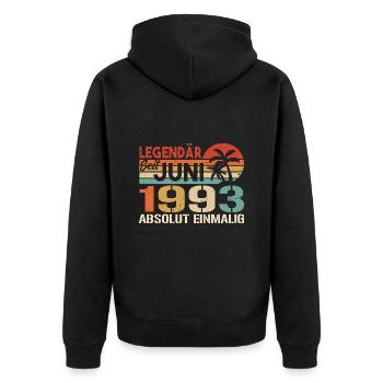 Legendär seit Juni 1993 - Geburtstag 1993 - Unisex Premium Bio Zip Hoodie - Schwarz - Hinten - Nico (187cm)