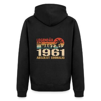Legendär Seit März 1961 - Absolut Einmalig - Unisex Premium Bio Zip Hoodie - Schwarz - Hinten - Nico (187cm)