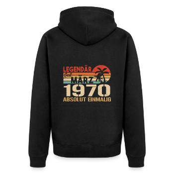 Legendär Seit März 1970 - Absolut Einmalig - Unisex Premium Bio Zip Hoodie - Schwarz - Hinten - Nico (187cm)