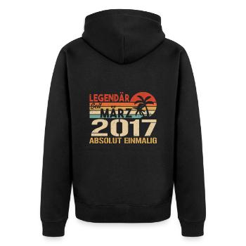 Legendary since March 2017 - absolutely unique - Unisex Premium Organic Zip Hoodie - black - Back - Nico (187cm)