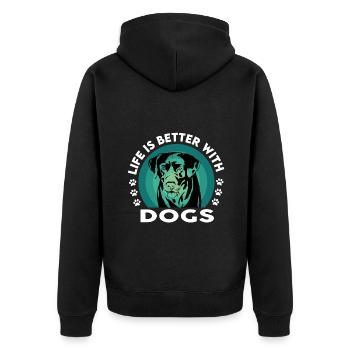 Dog Hund Labrador Golden Retriever Life is better - Unisex Premium Bio Zip Hoodie - Schwarz - Hinten - Nico (187cm)