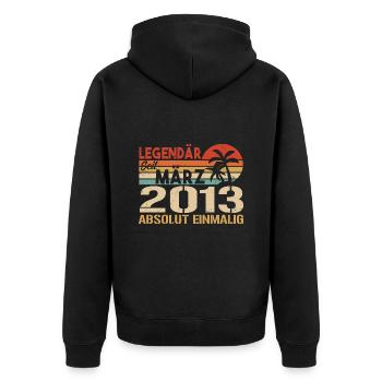 Legendär Seit März 2013 - Absolut Einmalig - Unisex Premium Bio Zip Hoodie - Schwarz - Hinten - Nico (187cm)