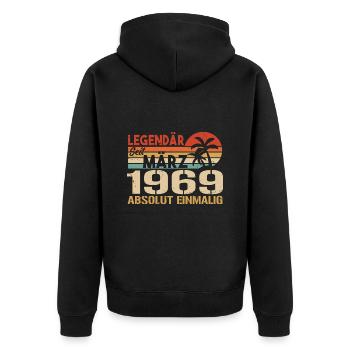 Legendär Seit März 1969 - Absolut Einmalig - Unisex Premium Bio Zip Hoodie - Schwarz - Hinten - Nico (187cm)