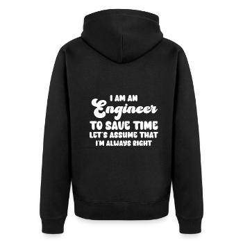 Je suis un ingénieur J’ai toujours raison - Veste à capuche bio Premium Unisexe - noir - Dos - Nico (187cm)