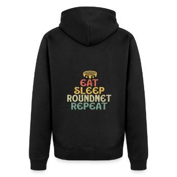 Essen Schlaf Roundnet Wiederholen - Unisex Premium Bio Zip Hoodie - Schwarz - Hinten - Nico (187cm)