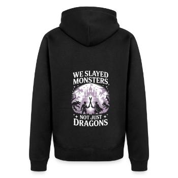 Episches heroisches Design mit Drachen - Unisex Premium Bio Zip Hoodie - Schwarz - Hinten - Nico (187cm)