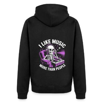 J’aime la musique plus que les gens squelette - Veste à capuche bio Premium Unisexe - noir - Dos - Nico (187cm)