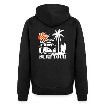 gold waves surf tour - Unisex Premium Bio Zip Hoodie - Schwarz - Hinten - Nico (187cm)