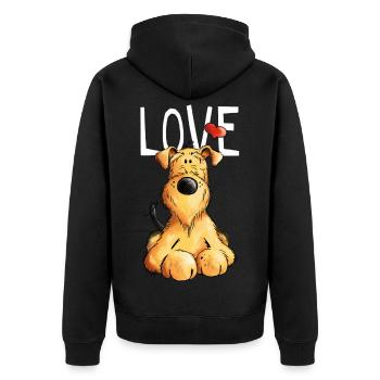 Verliebt in meinen Airedale Terrier - Geschenk - Unisex Premium Bio Zip Hoodie - Schwarz - Hinten - Nico (187cm)