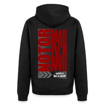 notorisch unterbezahlt Lohn Job Spruch - Unisex Premium Bio Zip Hoodie - Schwarz - Hinten - Nico (187cm)
