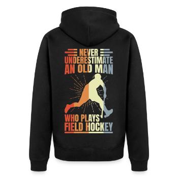 Hockey Großvater - Unisex Premium Bio Zip Hoodie - Schwarz - Hinten - Nico (187cm)