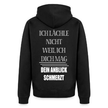 ich lächle nicht weil ich dich mag - Unisex Premium Bio Zip Hoodie - Schwarz - Hinten - Nico (187cm)