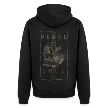 Rebel Soul - Unisex Premium Bio Zip Hoodie - Schwarz - Hinten - Nico (187cm)
