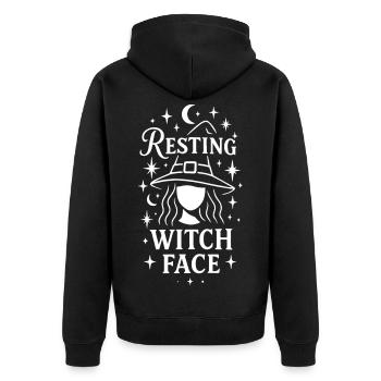 Ruhendes Hexengesicht Halloween Kostümdesign - Unisex Premium Bio Zip Hoodie - Schwarz - Hinten - Nico (187cm)